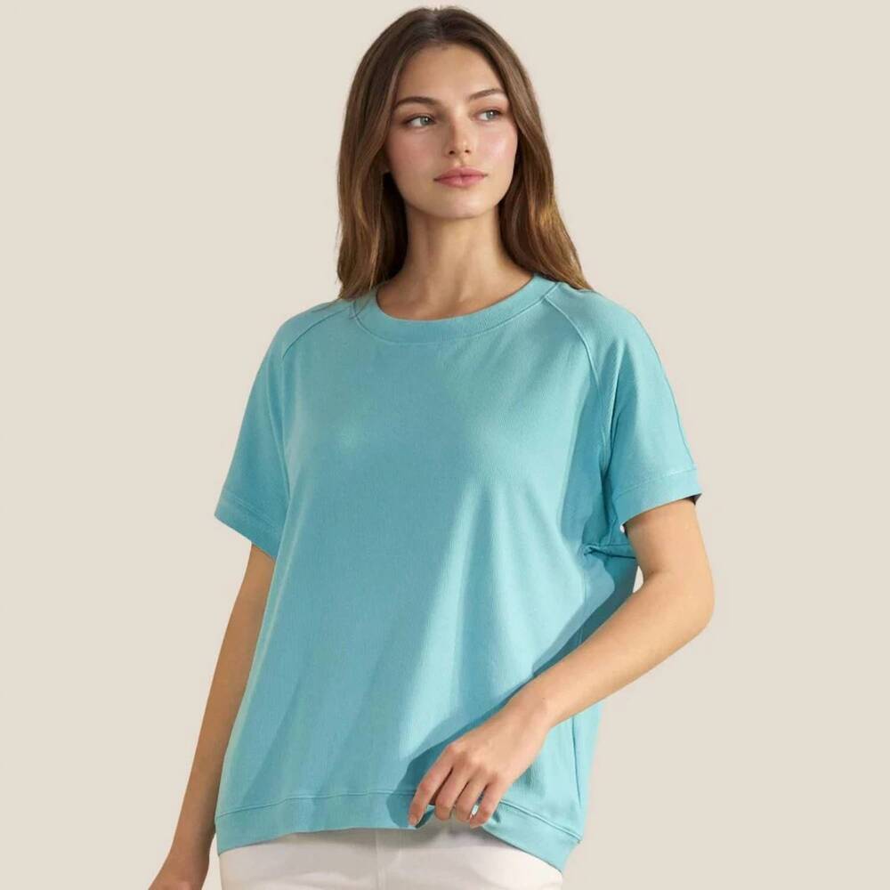 NEW YELETE everyday soft ribbed loose fit top in powder blue